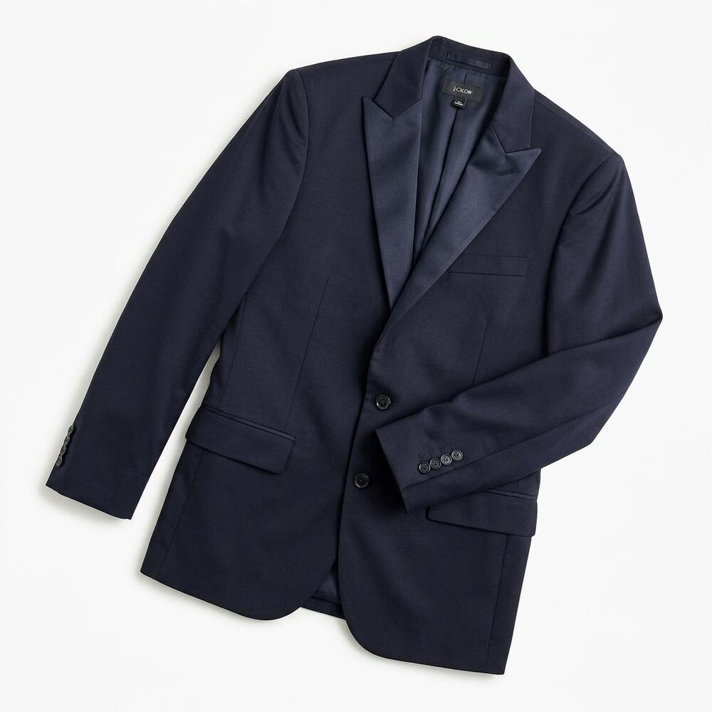 J CREW Peak Lapel Ludlow Jacket Black Super 120s Wool Mens 38R 38 Regular